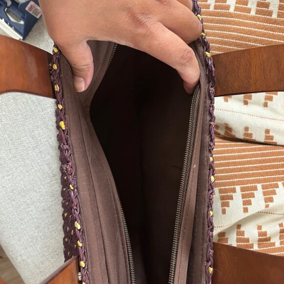 Vintage Crochet Straw Bag Acrylic Handle - Picture 3 of 3